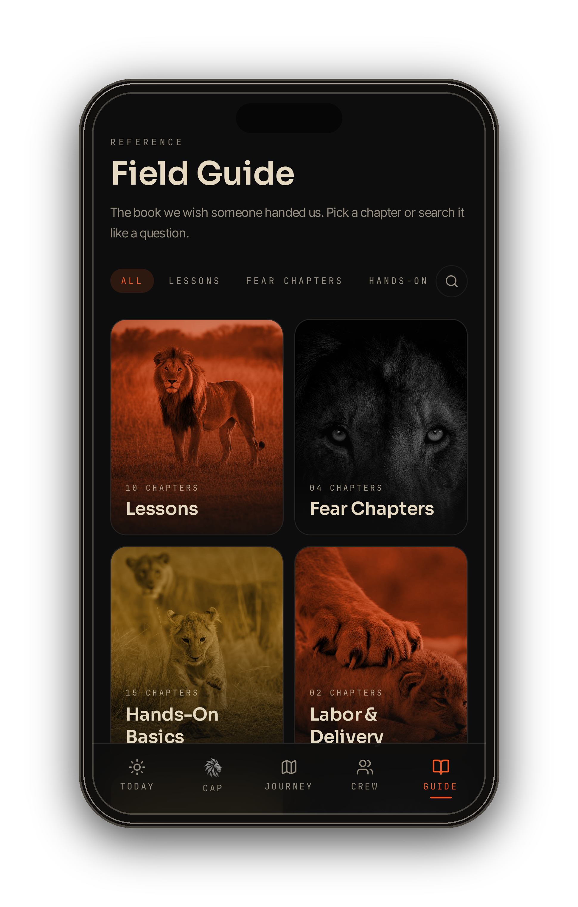 Field Guide screen in the FASA app